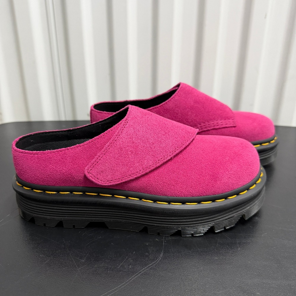 Dr. Martens Zebzag Magenta Suede Platform Mule Clogs - Picture 3 of 12